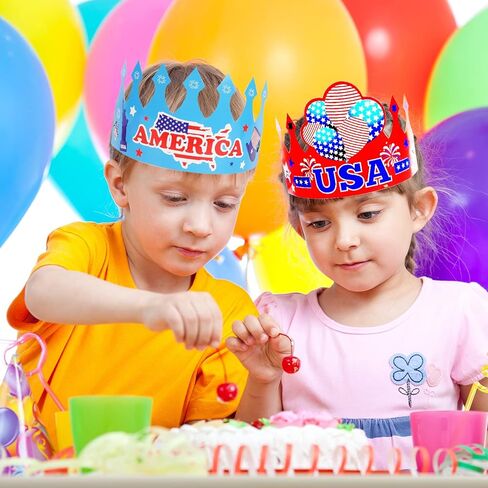 Chiazllta 24 قطعة من قبعة التاج الوطنية للحفلات في الرابع من يوليو، عصابة رأس ورقية للأطفال والكبار، لوازم تزيين الحفلات في يوم الرابع من يوليو in Kuwait