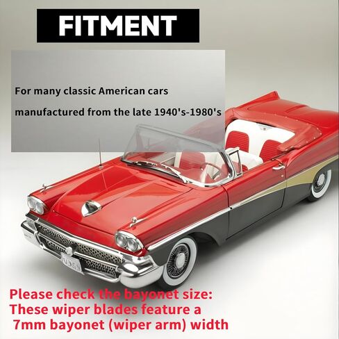 16" and 16" Classic Silver Wiper Blades (Pack of 2), 7mm Bayonet (Wiper Arm) Width for Classic Cars/Boat, Polished Stainless Steel Bayonet Type Wiper Blades, Vintage-Style in Saudi Arabia