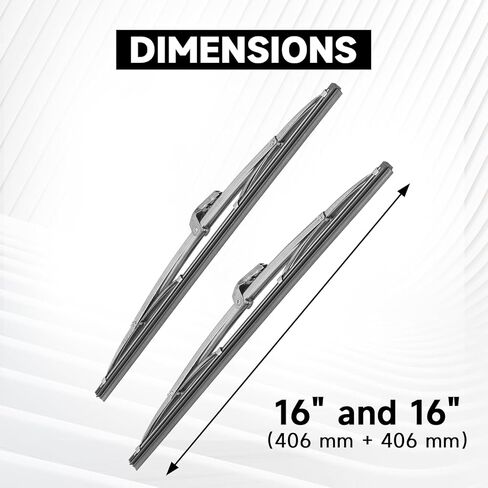 16" and 16" Classic Silver Wiper Blades (Pack of 2), 7mm Bayonet (Wiper Arm) Width for Classic Cars/Boat, Polished Stainless Steel Bayonet Type Wiper Blades, Vintage-Style in Saudi Arabia