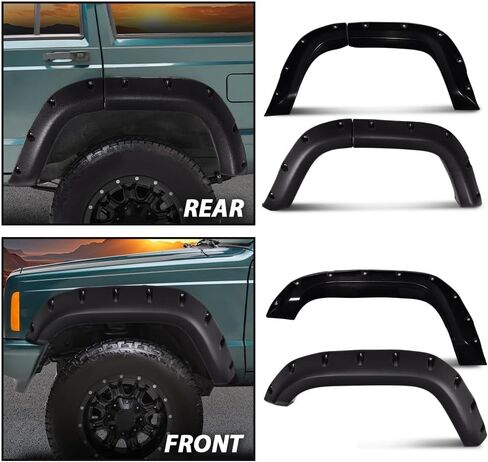 G-PLUS Fender Flares متوافقة مع نماذج المرافق الرياضية Jeep Cherokee XJ ذات 4 أبواب 1984-2001/ غير مناسبة للنماذج مع التنانير الجانبية (الأطقم الأرضية) وبرشام الجيب المزخرف لتعديل الجسم 6 قطع in Kuwait