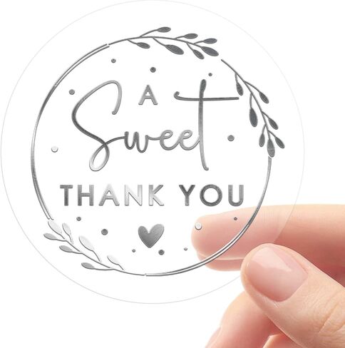 100 قطعة من ملصقات A Sweet Thanks You، ملصقات رقائق فضية شفافة لحقائب هدايا الزفاف، وأكياس حلوى طاولة الحلوى، وأكياس الحلوى، وتغليف الأعمال الصغيرة، وتغليف الهدايا وأختام الأظرف، 1.6 بوصة in Kuwait