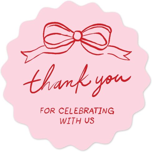 Mobiusea Creation Hand-Drawn Pink Bow Theme Thank You for Celebrating with Us Stickers | 60pcs 2 Inch Thank You Stickers for Wedding Favors, Bridal Shower, Engagement, Baby Shower in Kuwait