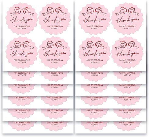Mobiusea Creation Hand-Drawn Pink Bow Theme Thank You for Celebrating with Us Stickers | 60pcs 2 Inch Thank You Stickers for Wedding Favors, Bridal Shower, Engagement, Baby Shower in Kuwait