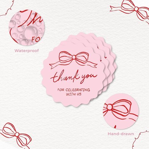 Mobiusea Creation Hand-Drawn Pink Bow Theme Thank You for Celebrating with Us Stickers | 60pcs 2 Inch Thank You Stickers for Wedding Favors, Bridal Shower, Engagement, Baby Shower in Kuwait