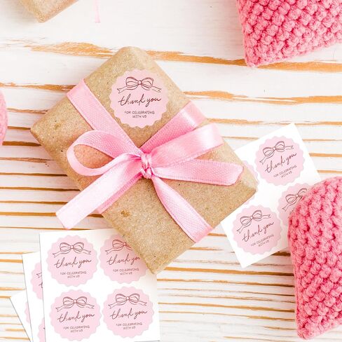 Mobiusea Creation Hand-Drawn Pink Bow Theme Thank You for Celebrating with Us Stickers | 60pcs 2 Inch Thank You Stickers for Wedding Favors, Bridal Shower, Engagement, Baby Shower in Kuwait