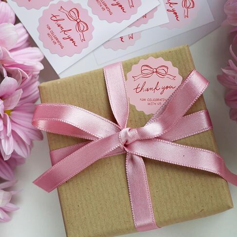 Mobiusea Creation Hand-Drawn Pink Bow Theme Thank You for Celebrating with Us Stickers | 60pcs 2 Inch Thank You Stickers for Wedding Favors, Bridal Shower, Engagement, Baby Shower in Kuwait