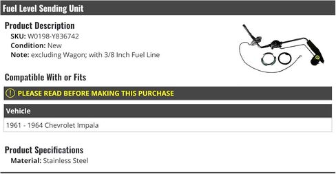 Fuel Level Sending Unit - Compatible with 1961-1964 Chevy Impala (Excluding Wagon) in Kuwait