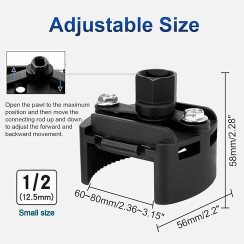 Universal Adjustable Oil Filter Wrench– 2-3/8 to 3-1/8 Inch (60-80mm) - 1/2'' Drive Cap Style Oil Filter Removal Tool, Fits Small to Medium Spin-on Filters, UTVs, JetSkis in Saudi Arabia