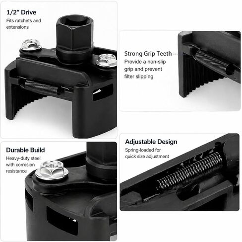 Universal Adjustable Oil Filter Wrench– 2-3/8 to 3-1/8 Inch (60-80mm) - 1/2'' Drive Cap Style Oil Filter Removal Tool, Fits Small to Medium Spin-on Filters, UTVs, JetSkis in Saudi Arabia