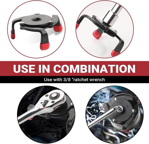 Car 3 Jaw Oil Filter Wrench, Anti-slip One-way Flat 3 Jaw Oil Filter Removal Tool, Adjustable Oil Filter Removal Tool, Universal 1/4" to 3/8" Drive Adapter, for Car (Black) in Saudi Arabia