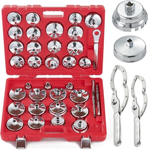 Heavy Duty Oil Filter Wrench Set, 35PCS Professional Socket Type Removal Tool Kit - Heat-Treated Alloy Steel Construction, Universal Fit for Cars, Trucks, and SUVs (Covers 95% of Vehicles) in Saudi Arabia
