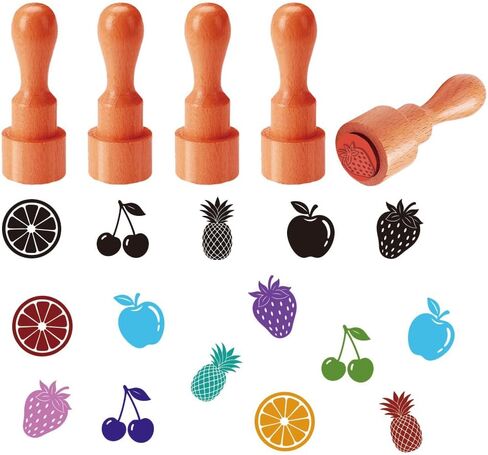 AHANDMAKER 5 Styles Fruit Stamps, Cherry Pineapple Strawberry Mini DIY Wooden Stamp for Card Making Scrapbooking Card Stamping Crafting Journaling Planner(No Ink Include) in Kuwait