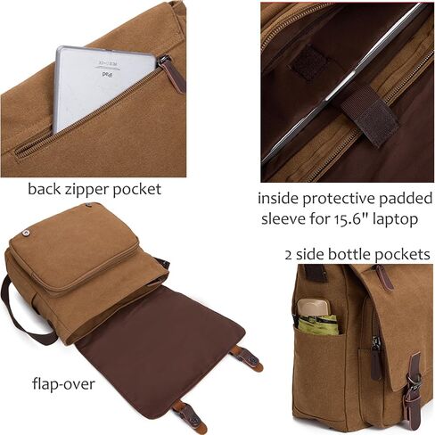 Evergoo Vintage Messenger Bag Unisex Shoulder Bags Canvas Satchel Cross Body Work Satchel Briefcase for 15.6 Inch Laptop in Saudi Arabia