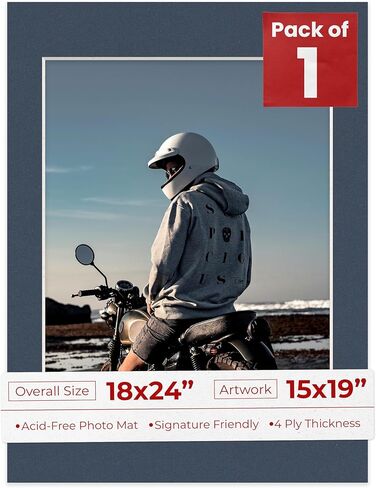 Poster Palooza 18x24 Mat Bevel Cut for 15x19 Photos - Acid Free Navy Precut Matboard - For Pictures, Photos, Framing - 4-ply Thickness in Kuwait