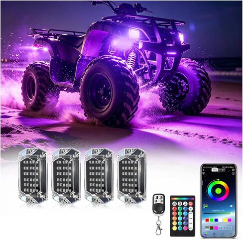 4Pods زاوية كاملة RGB LED مجموعة أضواء الصخور مع التطبيق / التحكم عن بعد RF، أضواء Underglow مع الفرامل متعدد الألوان أضواء النيون Underbody للماء 12V للشاحنات بيك اب جيب عربة الغولف SXS ATV in Kuwait