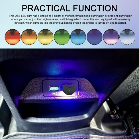 2PCS USB LED Car Interior Atmosphere Lamp, Car Interior Lights, 8 Colors RGB Dynamic Brightness Automotive Night Light, Auto Plug-in Mini Ambient Lighting Kit for Vehicle Home Decoration in Kuwait