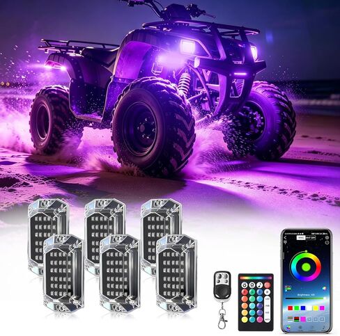 4Pods زاوية كاملة RGB LED مجموعة أضواء الصخور مع التطبيق / التحكم عن بعد RF، أضواء Underglow مع الفرامل متعدد الألوان أضواء النيون Underbody للماء 12V للشاحنات بيك اب جيب عربة الغولف SXS ATV in Kuwait