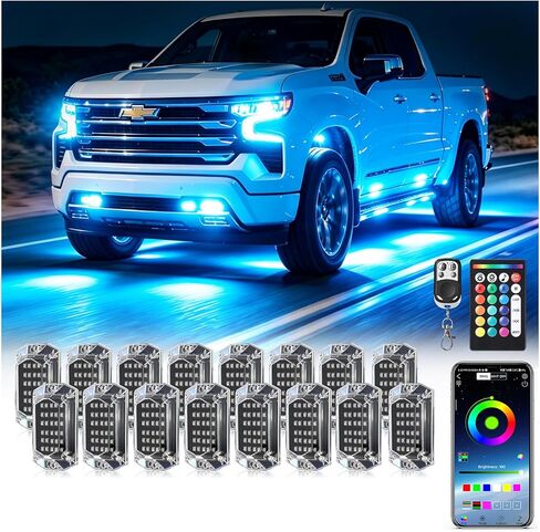 4Pods زاوية كاملة RGB LED مجموعة أضواء الصخور مع التطبيق / التحكم عن بعد RF، أضواء Underglow مع الفرامل متعدد الألوان أضواء النيون Underbody للماء 12V للشاحنات بيك اب جيب عربة الغولف SXS ATV in Kuwait