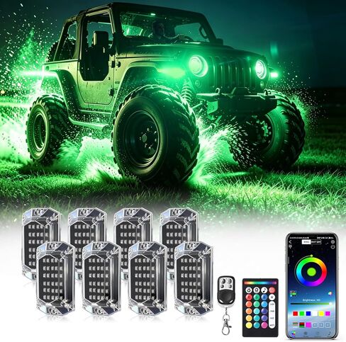 4Pods زاوية كاملة RGB LED مجموعة أضواء الصخور مع التطبيق / التحكم عن بعد RF، أضواء Underglow مع الفرامل متعدد الألوان أضواء النيون Underbody للماء 12V للشاحنات بيك اب جيب عربة الغولف SXS ATV in Kuwait