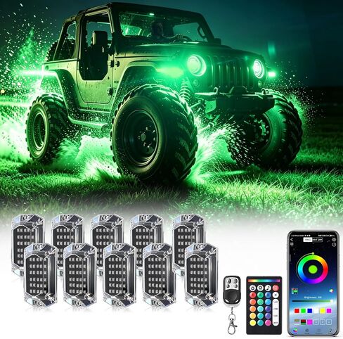 4Pods زاوية كاملة RGB LED مجموعة أضواء الصخور مع التطبيق / التحكم عن بعد RF، أضواء Underglow مع الفرامل متعدد الألوان أضواء النيون Underbody للماء 12V للشاحنات بيك اب جيب عربة الغولف SXS ATV in Kuwait
