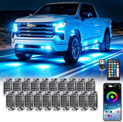 4Pods زاوية كاملة RGB LED مجموعة أضواء الصخور مع التطبيق / التحكم عن بعد RF، أضواء Underglow مع الفرامل متعدد الألوان أضواء النيون Underbody للماء 12V للشاحنات بيك اب جيب عربة الغولف SXS ATV in Kuwait