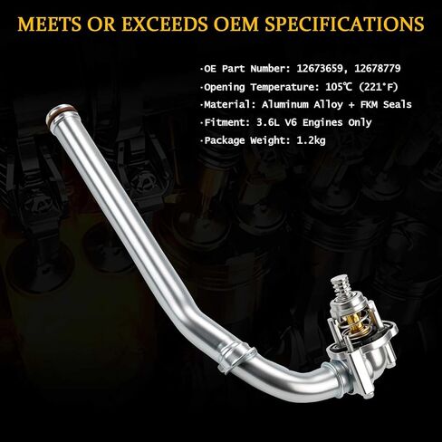 12673659 Upgraded Aluminum Thermostat Housing Assembly with Coolant Pipe Compatible With Buick Chevy Cadillac GMC Vehicle 2017-2023 XT5 XT6 LaCrosse Blazer Acadia 3.6L V6, Replaces#12678779 in Kuwait