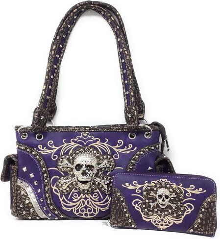 Premium Rhinestone Western Women's Metal Skull Handbag Purse Matching Wallet in 3 colors. in Saudi Arabia