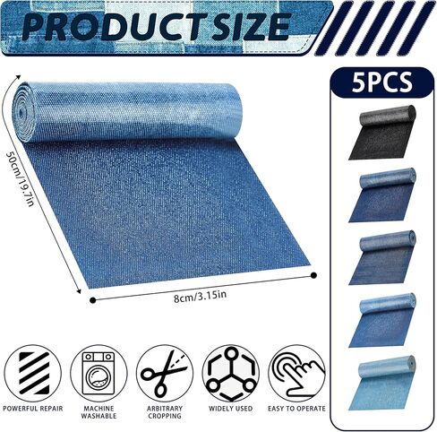 5 Rolls Blue Jeans Denim Patches 3 * 20in Inside and Outside Iron On Repair Patch Kit for Jeans Clothing Hole Repairing and Decoration in Kuwait