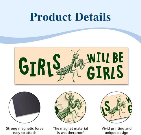 Girls Will Be Girls Funny Car Bumper Magnet, Waterproof Feminist Praying Mantis Sticker or Magnet, Women Rights Resist Magnets for Bumper Fridge Locker, Liberal Car Accessories for Feminist in Kuwait
