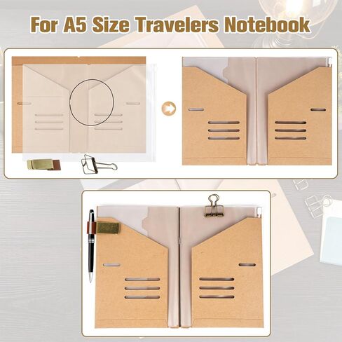 3 Set A5 Size Travelers Notebook Accessories Kit, 3Pcs Each Travel Kraft File Folder & Zipper Case & Pen Holder & Binder Clip and 6Pcs Elastic Bands Travel Accessories Supplies in Saudi Arabia