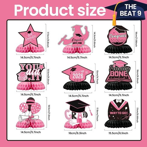9PCS Graduation Decorations 2026, Pink Graduation Centerpieces for Tables Honeycomb Congrats Grad Double Sided Table Toppers for Class Of 2026 Graduate Party Supplies (Pink) in Saudi Arabia