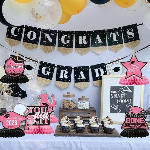 9PCS Graduation Decorations 2026, Pink Graduation Centerpieces for Tables Honeycomb Congrats Grad Double Sided Table Toppers for Class Of 2026 Graduate Party Supplies (Pink) in Saudi Arabia