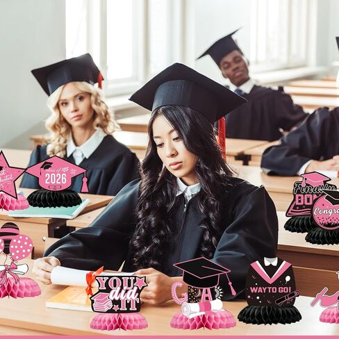 9PCS Graduation Decorations 2026, Pink Graduation Centerpieces for Tables Honeycomb Congrats Grad Double Sided Table Toppers for Class Of 2026 Graduate Party Supplies (Pink) in Saudi Arabia