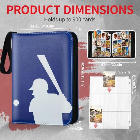 Baseball Card Binder 900 Pockets, Trading Card Binder with Zipper, Sports Card Binder Collectible Trading Card Albums Fits Cards with 50 Removable Sleeves in Saudi Arabia