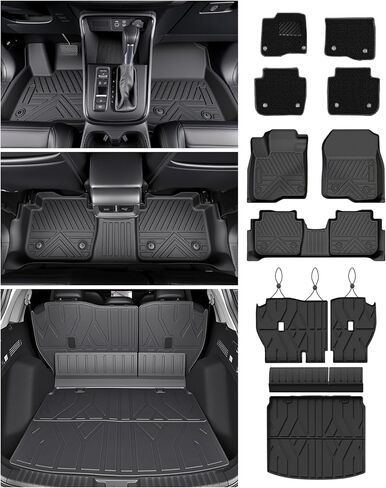 سجادات أرضية كارجو لسيارة Honda CRV 2023 2024 2025 2026 ملحقات سجادة السيارة (تشمل الهجين)، بطانات أرضية TPE 2 في 1 لجميع الأحوال الجوية مع طبقة سجاد قابلة للإزالة، سجادات سيارة مقاومة للماء ومضادة للانزلاق in Kuwait