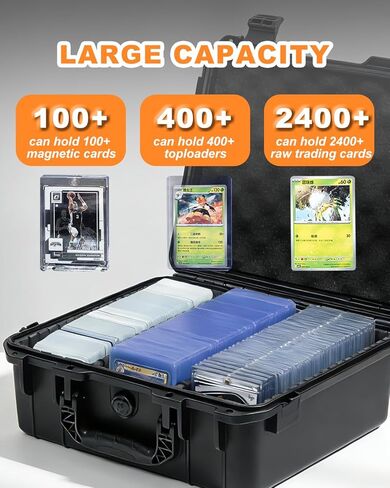 QINGUANG Toploader Storage Box for 3" x 4" 35pt Rigid Card - IP67 Waterproof Trading Card Case for Sports Cards with 6 Removable Dividers - Fits Top Loaders/Magnetic Card Holders (Holds 400+) in Saudi Arabia