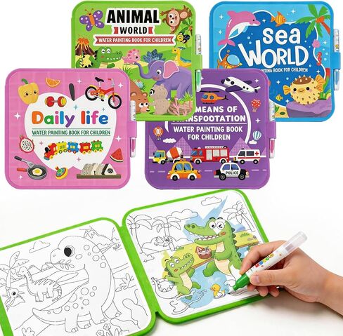 SAMZX Reusable Water Coloring Books for Toddlers 1-3, 4 Pack Magic Water Painting Book for Mess-Free Coloring, Travel Activity Toys & Educational Learning Kits Gifts for Kids Boys Girls Ages 3+ in Saudi Arabia
