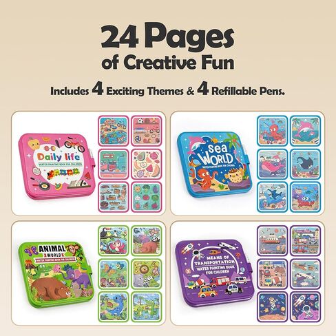 SAMZX Reusable Water Coloring Books for Toddlers 1-3, 4 Pack Magic Water Painting Book for Mess-Free Coloring, Travel Activity Toys & Educational Learning Kits Gifts for Kids Boys Girls Ages 3+ in Saudi Arabia