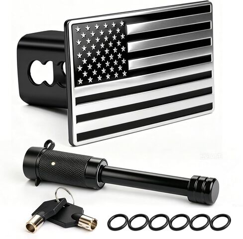 Trailer Hitch Cover with 5/8-Inch Pin Diameter Trailer Hitch Lock for 2 Inch Receivers, Heavy Metal American Flag Tow Hitch Covers Compatible with Trailer Pickup SUV Trucks Accessories in Saudi Arabia