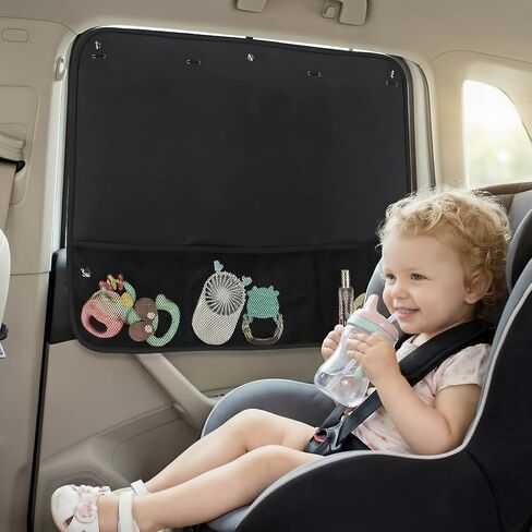 Car Sun Shade Side Window, 2 Pcs Blackout Car Window Shade for Baby Privacy with Storage Net Pockets Auto Curtains 7 Suction Cups for Heat/UV Protection Sun Block Covers (Black) in Kuwait