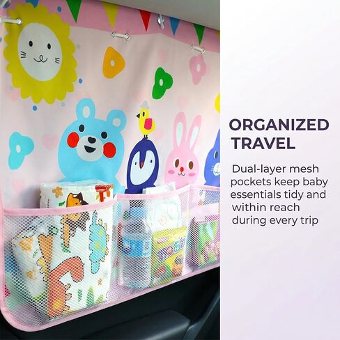 Car Sun Shade Side Window, 2 Pcs Blackout Car Window Shade for Baby Privacy with Storage Net Pockets Auto Curtains 7 Suction Cups for Heat/UV Protection Sun Block Covers (Black) in Kuwait