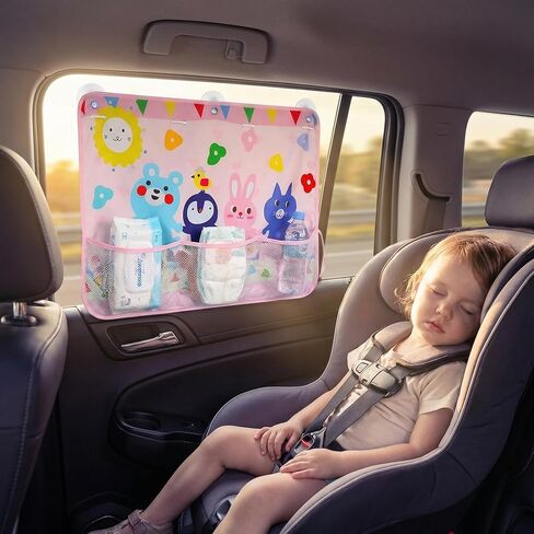 Car Sun Shade Side Window, 2 Pcs Blackout Car Window Shade for Baby Privacy with Storage Net Pockets Auto Curtains 7 Suction Cups for Heat/UV Protection Sun Block Covers (Black) in Kuwait