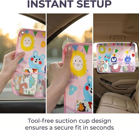 Car Sun Shade Side Window, 2 Pcs Blackout Car Window Shade for Baby Privacy with Storage Net Pockets Auto Curtains 7 Suction Cups for Heat/UV Protection Sun Block Covers (Black) in Kuwait