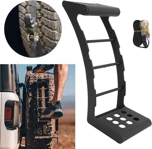 خطوة إطار شديدة التحمل، استبدال سلم العجلة للإطارات مقاس 24-35 بوصة، خطوة إطار حزام السقاطة مع تصميم آمن، مثالية لسيارات الدفع الرباعي JK JL TJ YJ CJ Bronco RVs in Kuwait