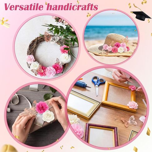 Gersoniel 34 قطعة من مجموعة زخارف قبعة التخرج DIY متضمنة زهور صناعية ملهمة بطاقات ملهمة ثلاثية الأبعاد على شكل فراشة الحروف الأبجدية لعام 2026 لحفلة التخرج DIY قبعة التخرج (وردي) in Kuwait
