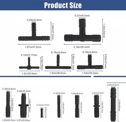 113 PCS Vacuum Connector Assortment, 12 Sizes Heat Resistant 240℃ (460℉) Nylon Black Tee Connector Assortment Kit, for Automotive Vacuum Tubing System Maintenance in Saudi Arabia