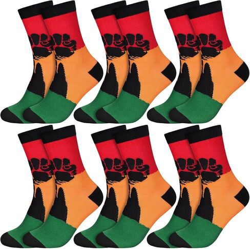 6 أزواج من الجوارب السوداء لشهر التاريخ من Juneteenth Styles Holiday Novelty Black Power Crew الجوارب الرجالية الأفريقية هدية للنساء والرجال، مقاس واحد in Saudi Arabia
