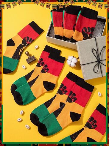 6 أزواج من الجوارب السوداء لشهر التاريخ من Juneteenth Styles Holiday Novelty Black Power Crew الجوارب الرجالية الأفريقية هدية للنساء والرجال، مقاس واحد in Saudi Arabia