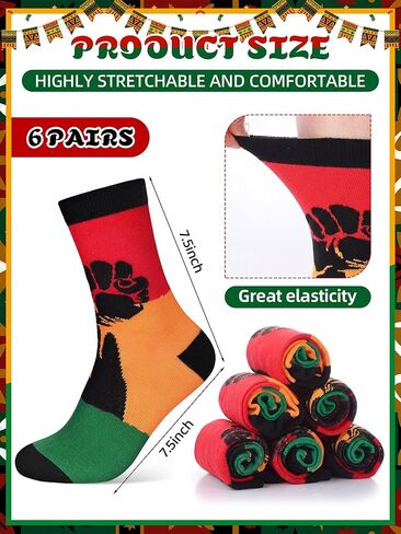6 أزواج من الجوارب السوداء لشهر التاريخ من Juneteenth Styles Holiday Novelty Black Power Crew الجوارب الرجالية الأفريقية هدية للنساء والرجال، مقاس واحد in Saudi Arabia