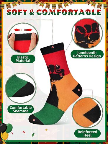 6 أزواج من الجوارب السوداء لشهر التاريخ من Juneteenth Styles Holiday Novelty Black Power Crew الجوارب الرجالية الأفريقية هدية للنساء والرجال، مقاس واحد in Saudi Arabia